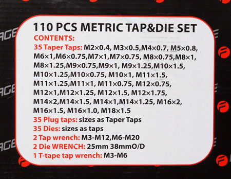 Zestaw narzynki gwintowniki kalibrowniki 110 sztuk TRADE HOUSE