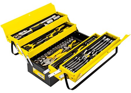 Skrzynka narzędziowa metalowa + zestaw kluczy narzędzi 87el. WMC