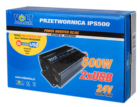 Przetwornica napięcia prądu IPS-500 2xUSB (24V/230V 350/500W) VOLT POLSKA