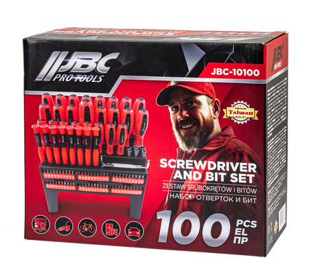 Zestaw śrubokrętów wkrętaki bity klucze nasadki imbusy torx z magnesem 100el JCB