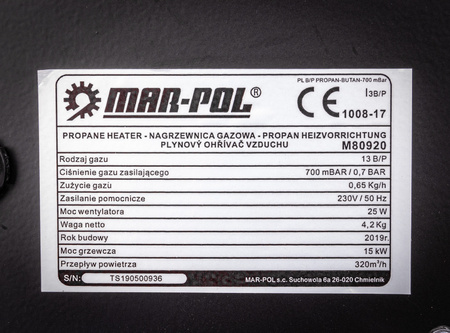 Nagrzewnica dmuchawa gazowa piecyk 15kW wąż + reduktor MAR-POL