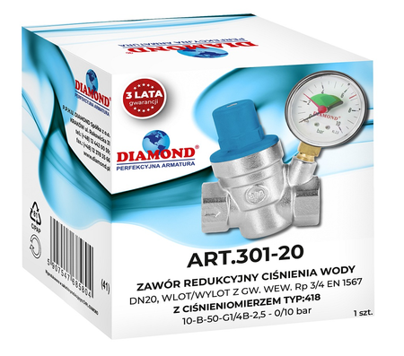 Zawór redukcyjny ciśnienia wody 3/4" z ciśnieniomierzem ART.301-20 DIAMOND