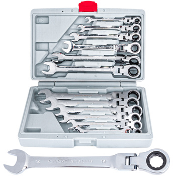 Klucze płasko-oczkowe z grzechotką łamane 8-19 12szt FALON-TECH