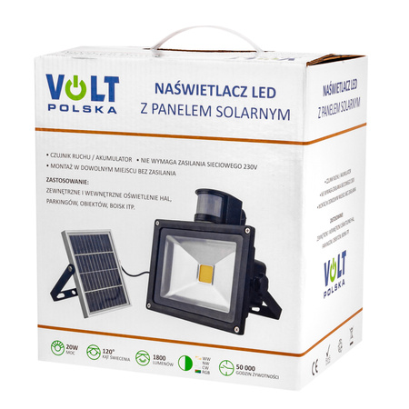 Naświetlacz Lampa LED z czujnikiem ruchu + Panel solarny 20W VOLT POLSKA