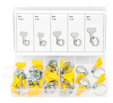 Opaski zaciskowe ślimakowe obejmy motylek m12-m25 26szt FALON-TECH
