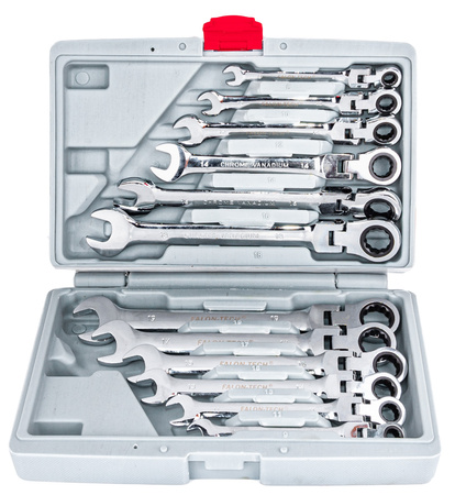 Klucze płasko-oczkowe z grzechotką łamane 8-19 12szt SILVER