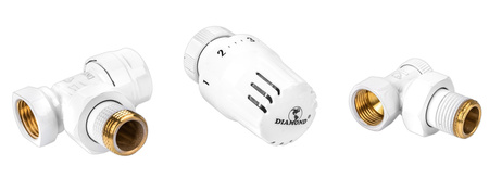 Zestaw termostatyczny 1/2" kątowy - głowica + zawory DN15 DIAMOND