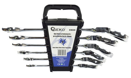 Klucze płasko-oczkowe z grzechotką łamane 8-19 6el. GEKO