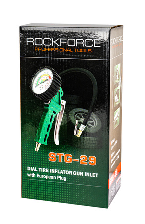 Pistolet do pompowania kół opon z manometrem manometr pompka wąż 16 bar ROCKFORCE