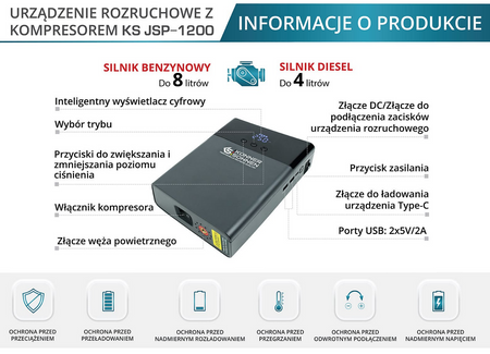 Urządzenie rozruchowe ze sprężarką KS JS-1200 starter 14000mAh Könner & Söhnen KS