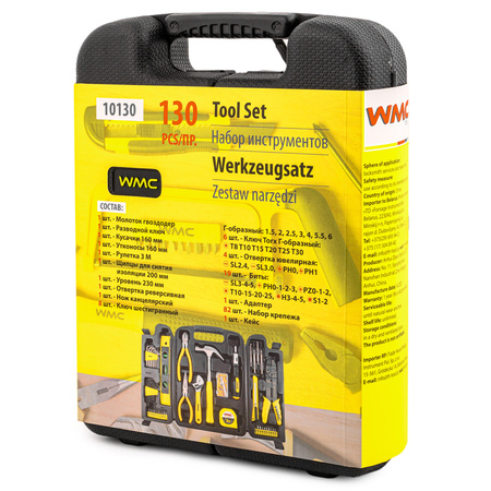 Zestaw narzędziowy klucze nasadowe imbudowe wkrętaki młotek bity 3/8" 130el WMC