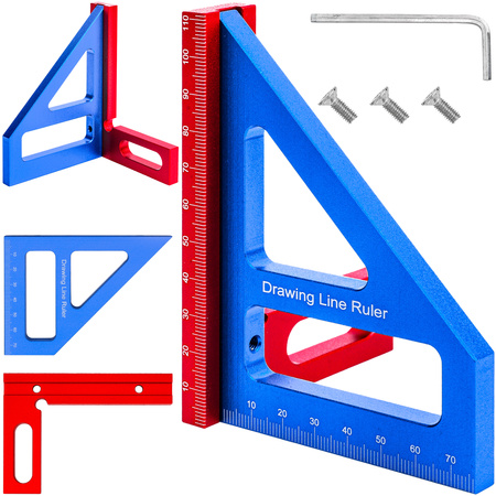 Kątomierz kątownik kwadratowy linijka 45/90° do obróbki drewna stolarski FALON-TECH