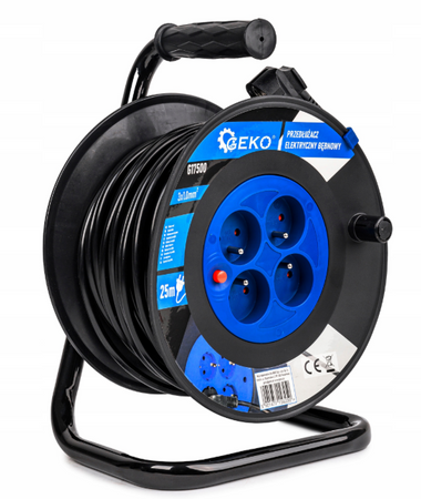 Przedłużacz elektryczny bębnowy budowlany 25m 4 gniazda na bębnie zwijak GEKO