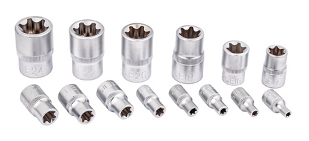 Klucze nasadowe TORX E4-E24 zestaw 14el nasadki SILVER