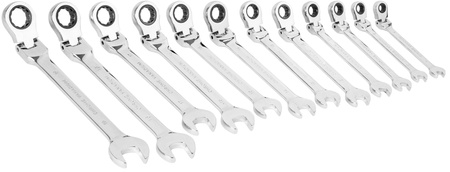 Klucze Płasko Oczkowe z Grzechotką Łamaną 8-19mm 12el. +Płachta SILVER