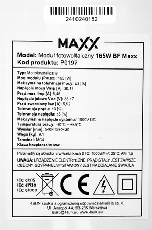 Panel solarny fotowoltaiczny monokrystaliczny bateria słoneczna 12V 165W 4SUN