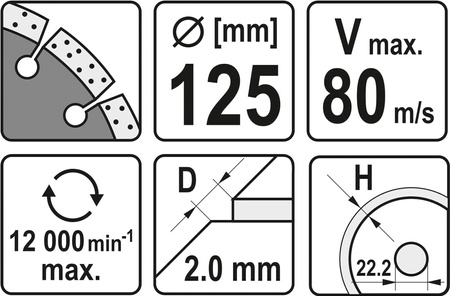 Tarcza diamentowa do betonu 125x2,0x10x22,2 YATO