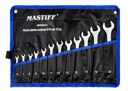 Klucze płasko oczkowe płaskie 6-22mm zestaw kluczy płachta 12el MASTIFF