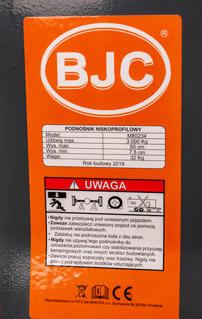 Podnośnik samochodowy niskoprofilowy 3T 75mm żaba lewarek BJC