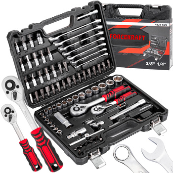 Zestaw narzędziowy klucze płaskooczkowe nasadowe wkrętaki bity 1/4" 3/8" 82el FORCEKRAFT