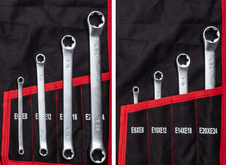 Klucze płasko oczkowe torx wygięte typ C półotwarte 47 sztuk (płachta)