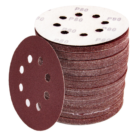 Papier ścierny na rzep krążek dysk z dziurami 125mm P80 100szt SILVER