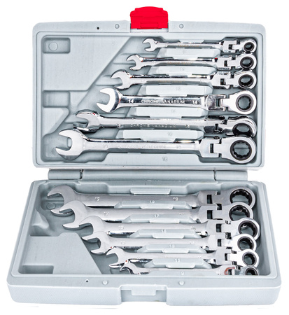 Klucze płasko oczkowe z grzechotką łamane 8-19 12el GEKO