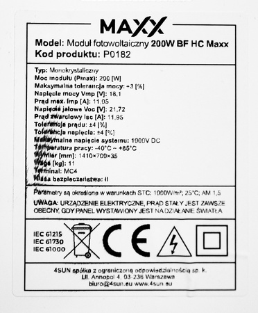 Panel solarny fotowoltaiczny monokrystaliczny bateria słoneczna 12V 200W 4SUN