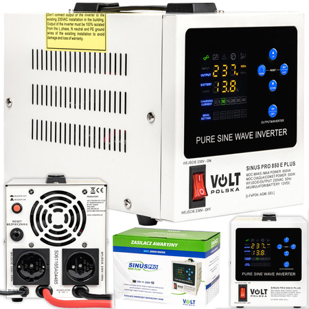 Przetwornica UPS Awaryjne Zasilanie Pieca CO SINUSPRO-850E PLUS (12V/230V/850W) VOLT POLSKA