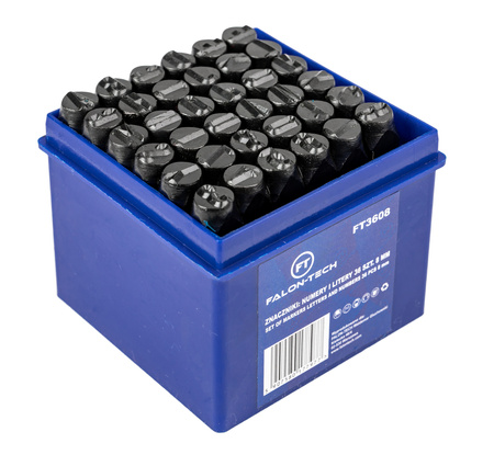 Numeratory znaczniki stemple wybijaki do metalu litery + cyfry 8mm 36el. FALON-TECH