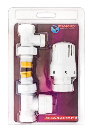Zestaw termostatyczny 1/2" prosty - głowica + zawory DN15 DIAMOND