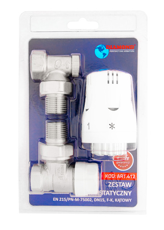 Zestaw termostatyczny kątowy 1/2 głowica + zawory DIAMOND
