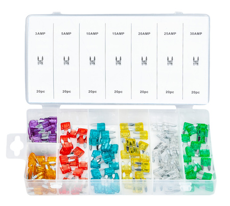 Zestaw bezpieczników samochodowych 3A-30A 140 elementów SILVER