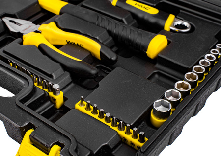 Zestaw narzędziowy klucze nasadowe wkrętaki bity 104 el WMC