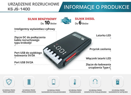 Urządzenie rozruchowe KS JS-1400 starter 18000 mAh Könner & Söhnen KS