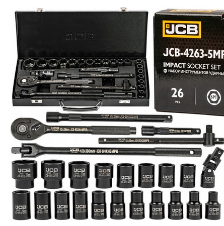 Klucze nasadowe nasadki udarowe grzechotka 1/2" 26el 8-32mm walizka JCB
