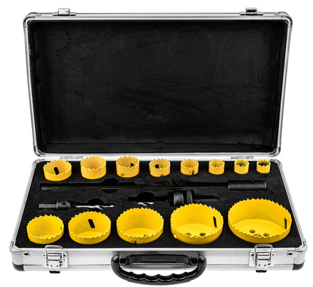 Otwornice do metalu drewna Bi-Metal 17 szt w metalowej walizce FALON-TECH