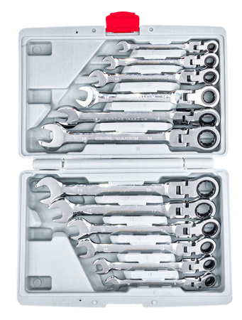 Klucze płasko-oczkowe z grzechotką łamane 8-19 12szt FALON-TECH