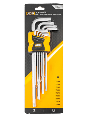 Zestaw klucze imbusowe crv imbusy długie torx z otworem T10H - T50H 9el JCB