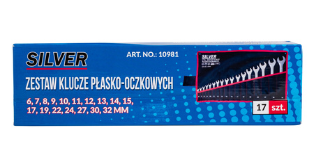 Zestaw kluczy płasko-oczkowych 6-32mm klucze 17 elem. + płachta SILVER