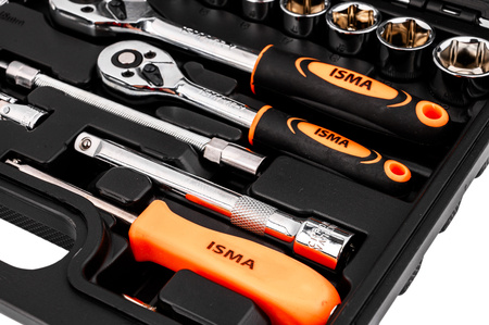 Zestaw narzędziowy klucze płaskooczkowe nasadowe wkrętaki bity 1/4" 3/8" 82el ISMA