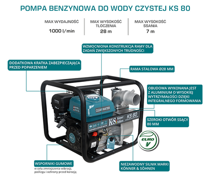 Pompa spalinowa do wody czystej motopompa ogrodowa KS80 7kM 1000l / min Konner&Sohnen KS