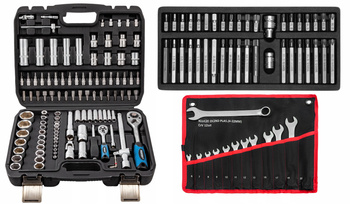 Zestaw klucze nasadowe 108szt. + płasko-oczkowe 12szt. 6-22mm + BITY 40el.