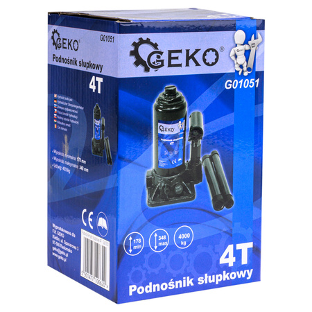 Podnośnik hydrauliczny słupkowy butelkowy żaba mocny lewarek 4T 4000 kg GEKO