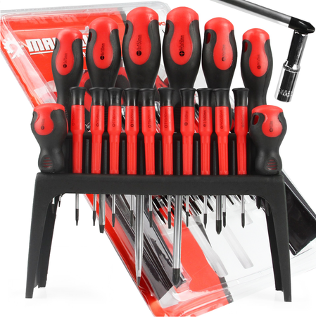 Śrubokręty wkrętaki PZ PH Torx precyzyjne Cr-V 18el magnes zestaw + stojak MAR-POL