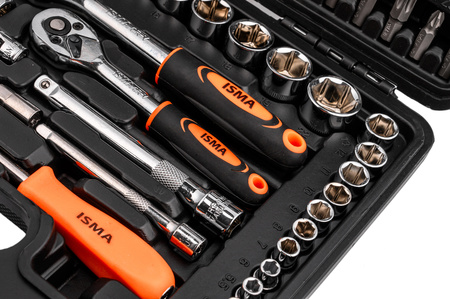 Zestaw narzędziowy klucze nasadowe wkrętaki grzechotki bity 1/4" 3/8" 94el ISMA