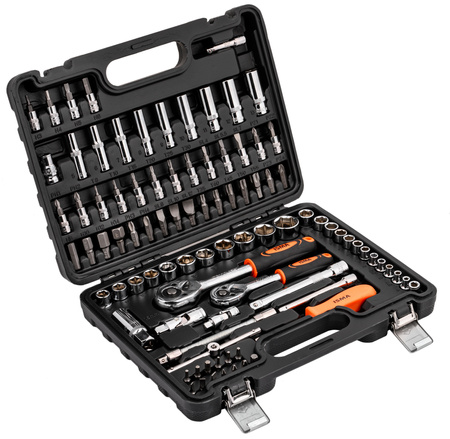 Zestaw narzędziowy klucze nasadowe wkrętaki grzechotki bity 1/4" 3/8" 94el ISMA