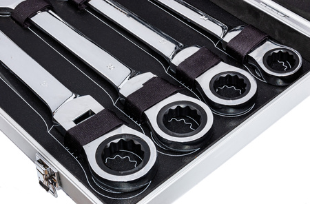 Klucze Płasko Oczkowe z Grzechotką Łamane 22el 6-32 Zestaw FALON-TECH