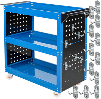 Szafka wózek zestaw warsztatowy narzędziowy skrętne koła 3 półki + haczyki FALON-TECH
