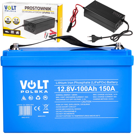 Akumulator LiFePo4 100Ah 150A 12V BMS z opcją Bluetooth + prostownik do akumulatora LiFePO4 VOLT POLSKA